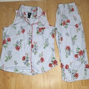 Laura Ashley 2pc Striped Floral Pajama Set with Red Piping Size Large